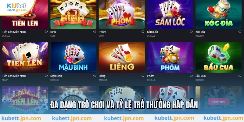 Đa dạng trò chơi và tỷ lệ trả thưởng hấp dẫn